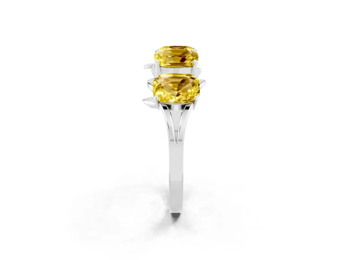 Four-Stone Elongated Cushion Yellow Sapphire Band with Nature-Inspired Prong Setting White gold