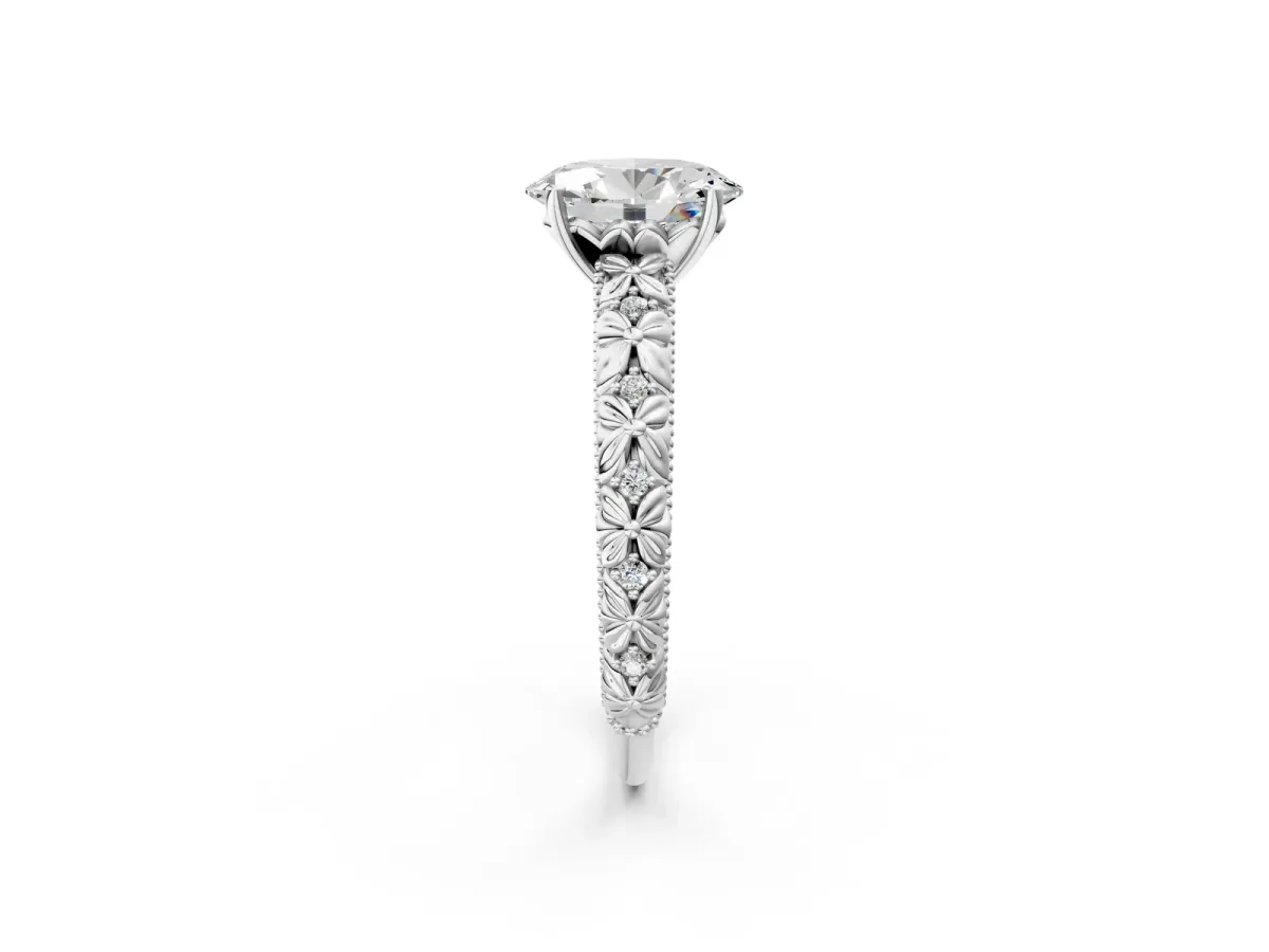 Oval Cut Solitaire Floral Milgrain Engagement Ring Platinum
