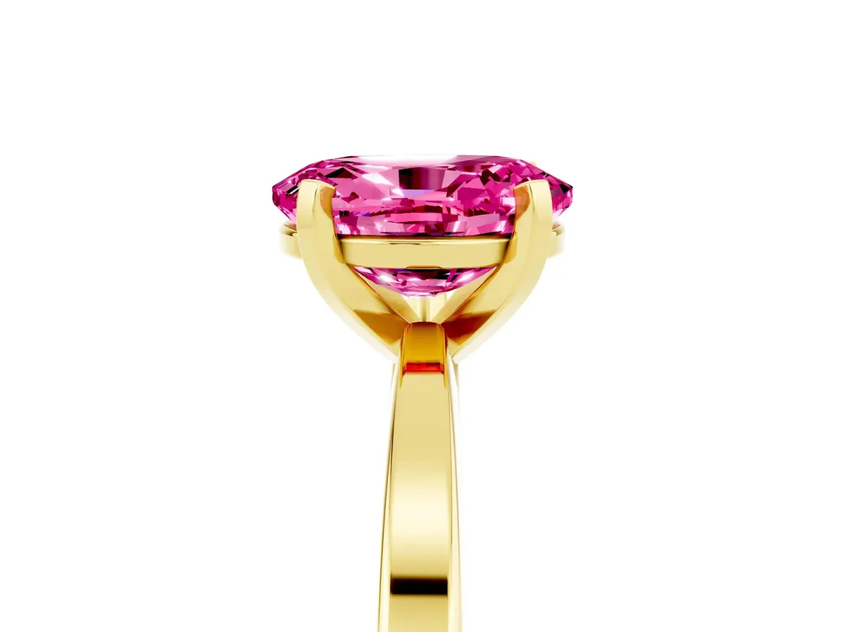 Oval Cut Pink Sapphire Solitaire Engagement Ring with Classic Band and Four-Prong Setting Yellow gold