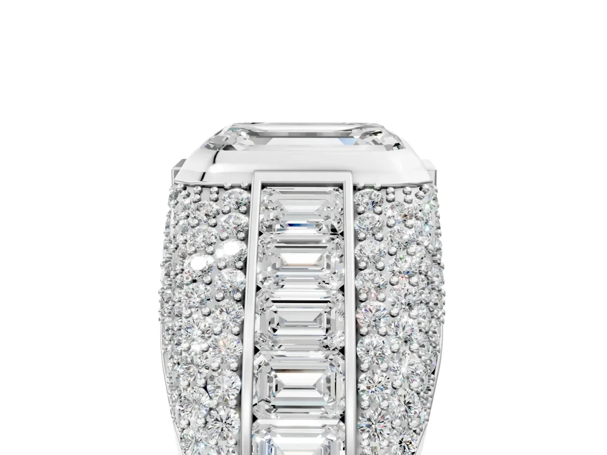 Emerald Cut Diamond Mens Ring with Side Stones White gold