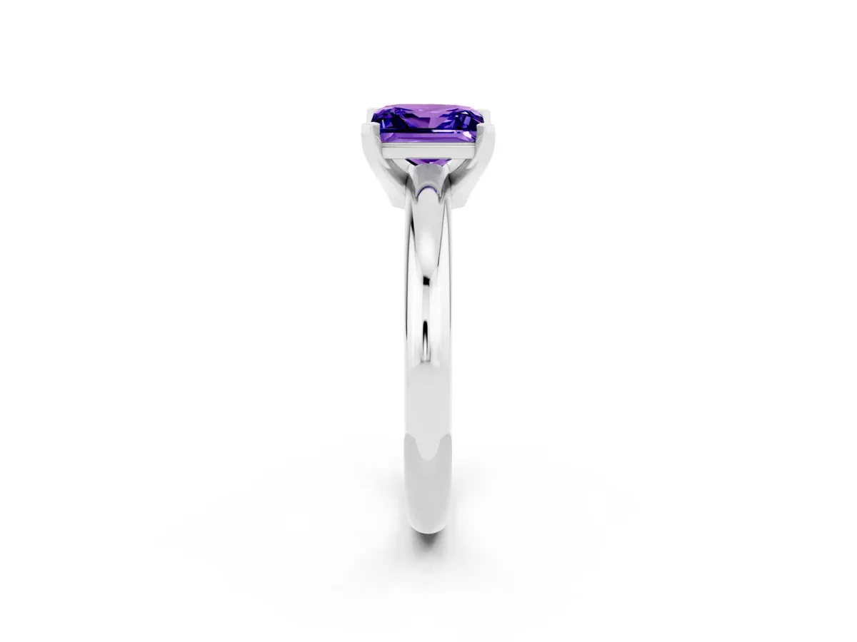 Princess Cut Tanzanite Solitaire Engagement Ring with Round Band and Four-Prong Setting White gold