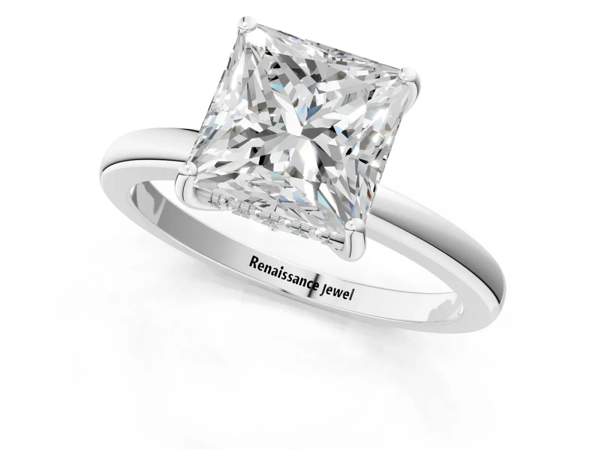 Round Cut Solitaire Diamond Ring with Prong Setting and Plain Band Platinum