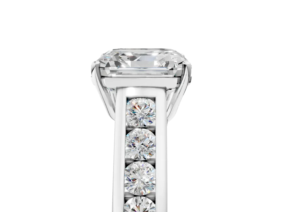 Asscher Cut Brilliant Channel-Set Solitaire Ring with Four-Prong Setting Platinum