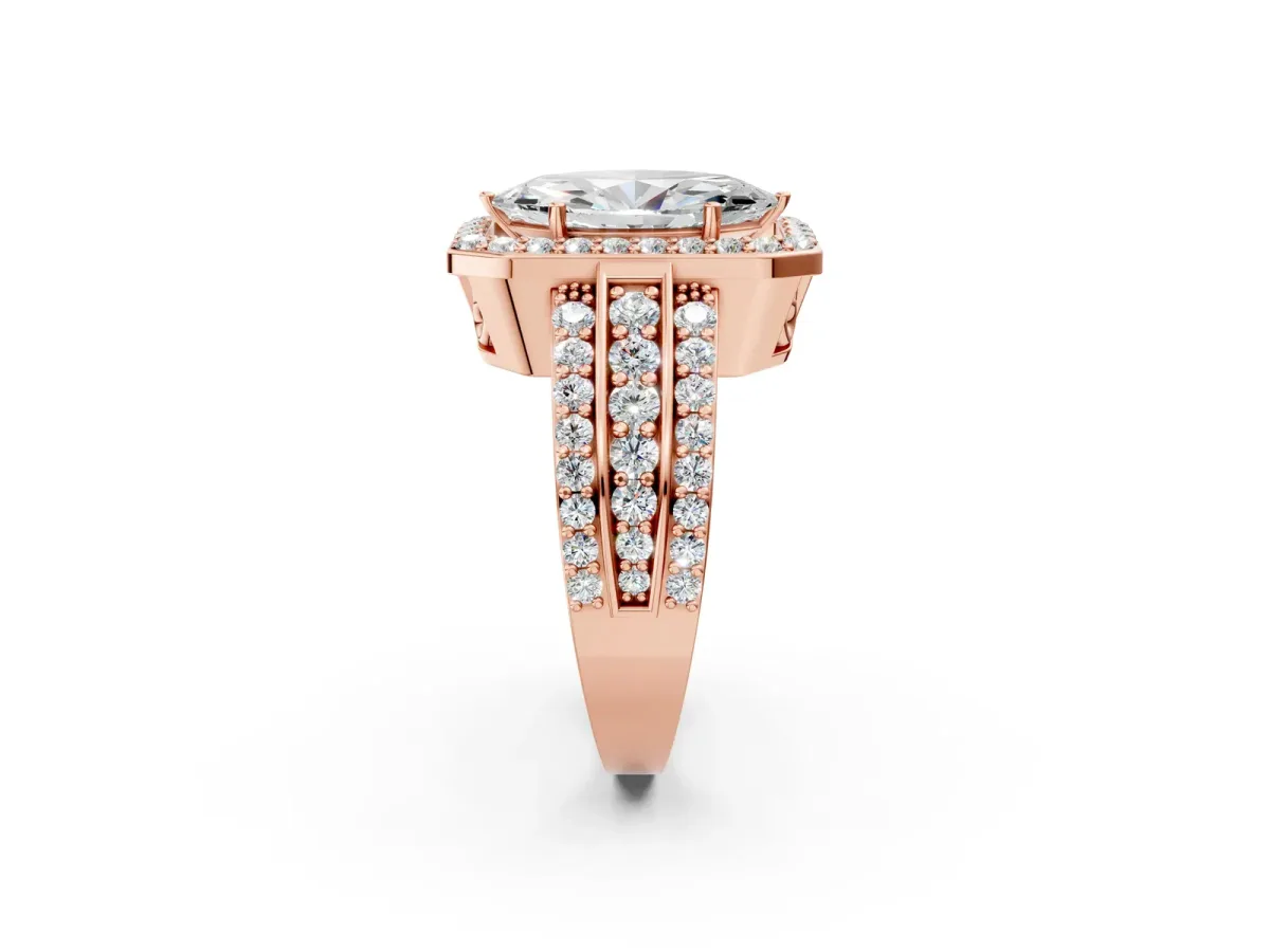 Marquise Cut Halo Diamond Ring with Round Split Shank and Prong Setting Rose gold
