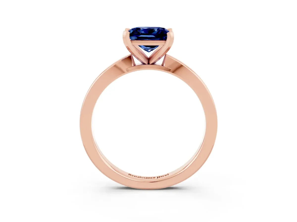 Princess Cut Blue Sapphire Solitaire Engagement Ring with Classic Band and Four-Prong Setting Rose gold