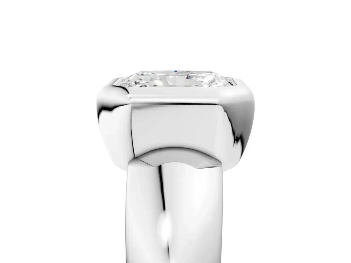 Bezel Set Radiant Cut Solitaire Ring with Wide Band Platinum