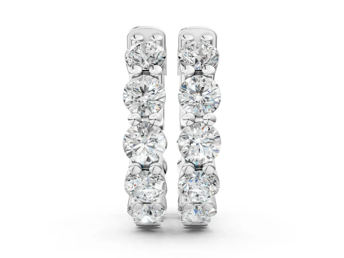 Round Diamond Eternity Hoop Earrings with Scalloped Band and Four-Prong Setting White gold
