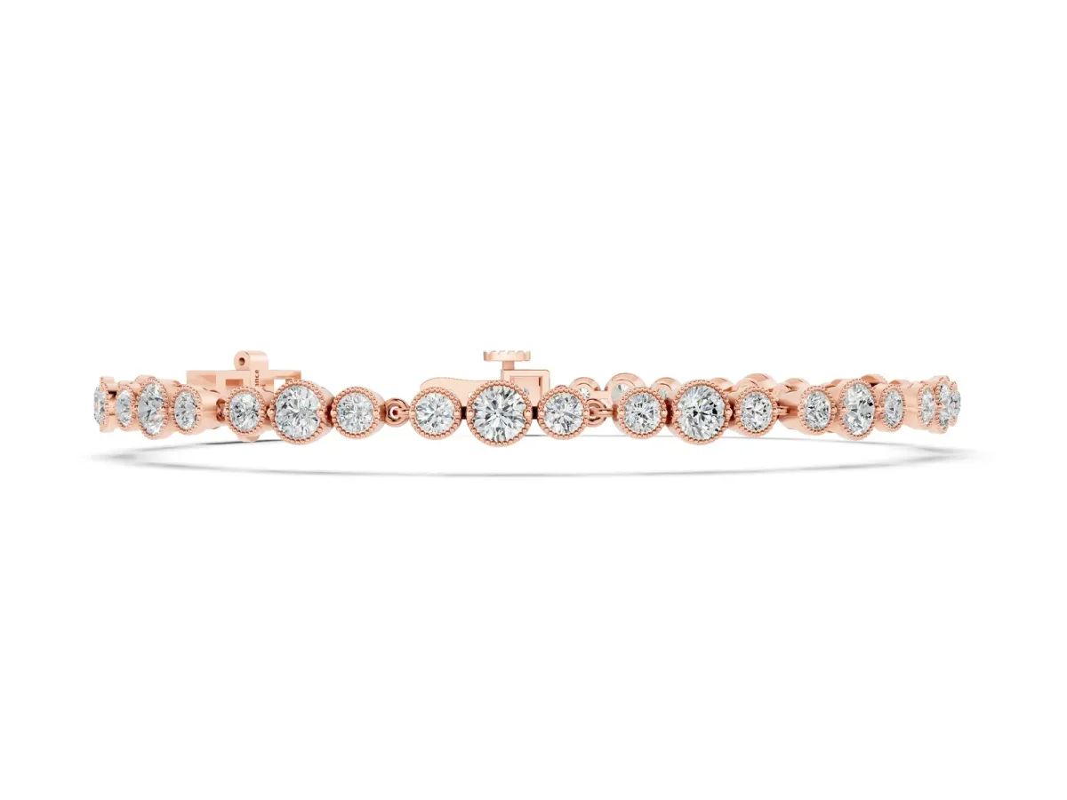 Round Bezel-Set Diamond Tennis Bracelet with Milgrain Detailing Rose gold