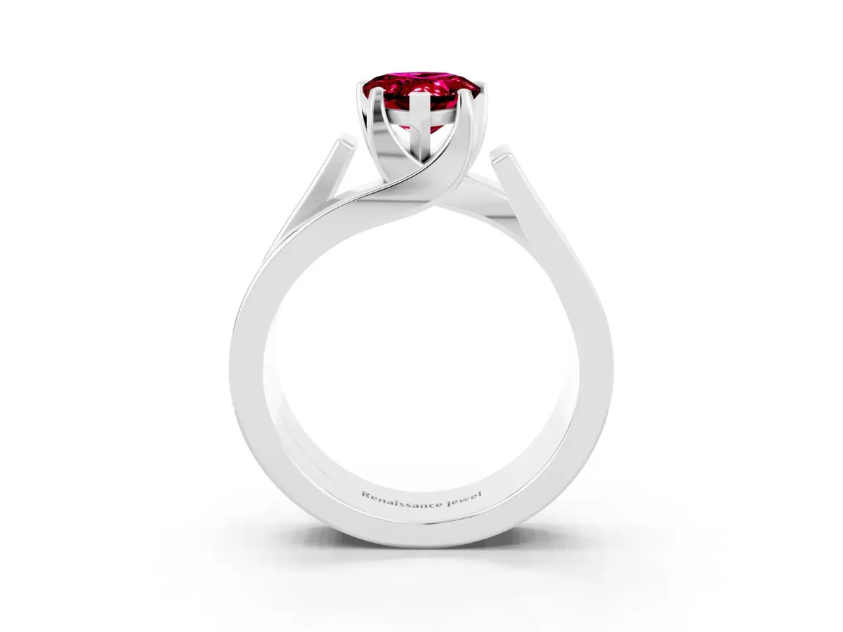 Modern Tension Set Pear Cut Garnet Solitaire Wide Band Ring Silver