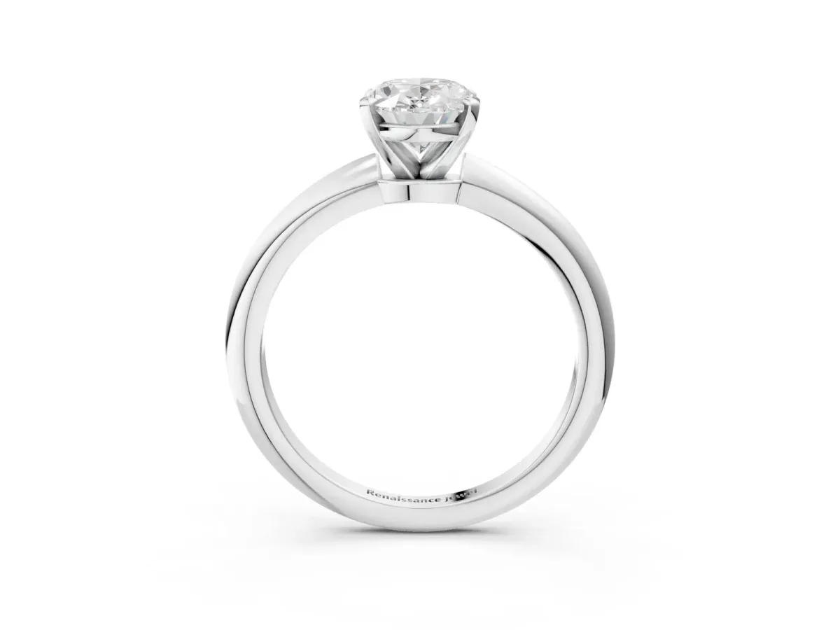 Oval Cut Diamond Solitaire Ring with Six-Prong Setting and Classic Band Silver