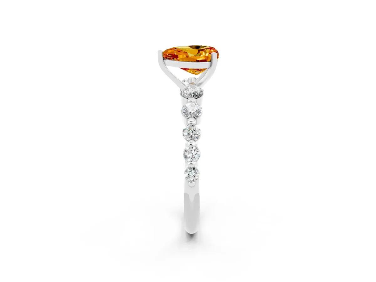 Heart Cut Solitaire Citrine Ring with Pave Band and Four-Prong Setting Silver
