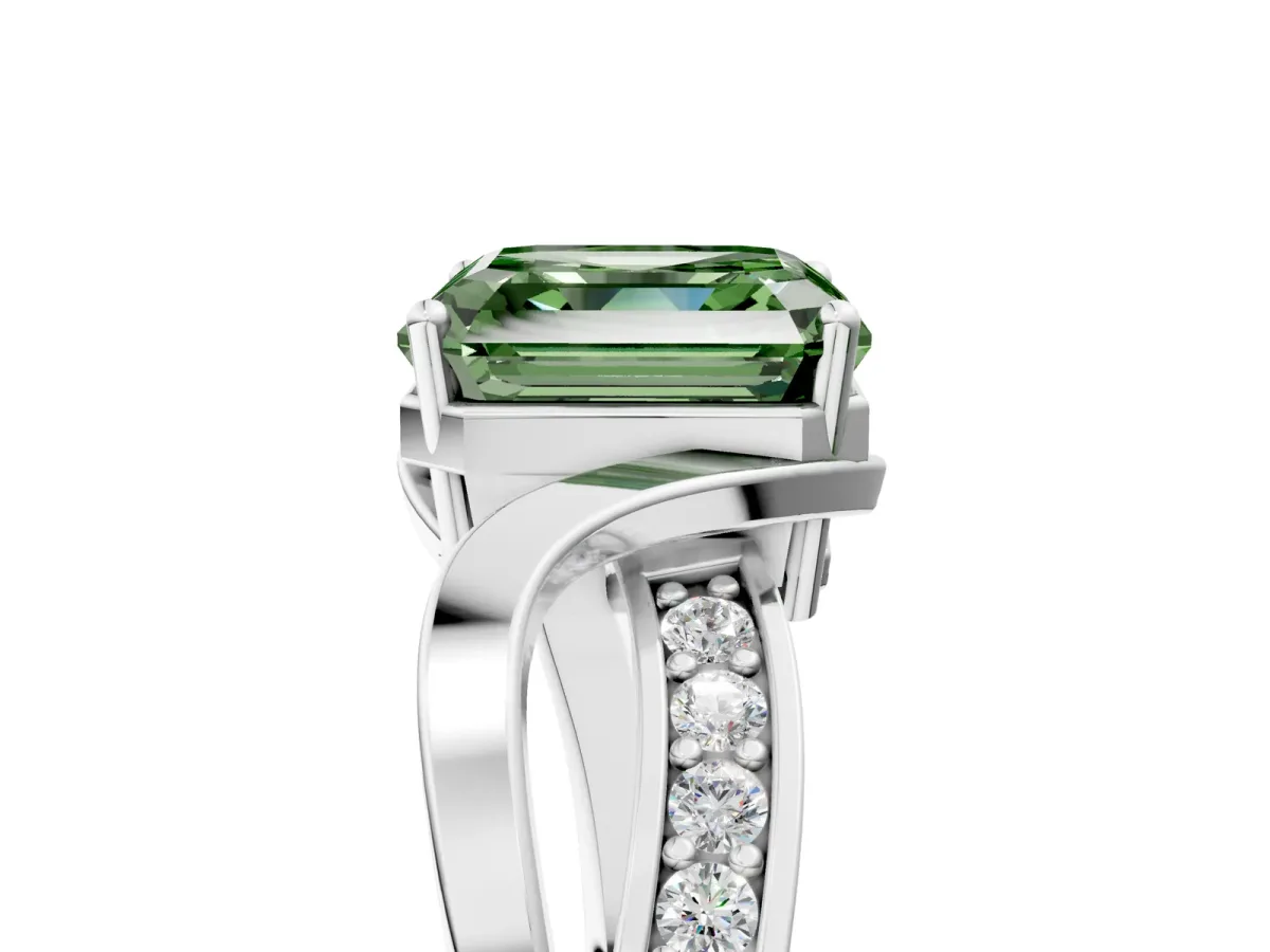 Fancy Green Asscher Cut Solitaire Twisted Band with Prong Setting Platinum