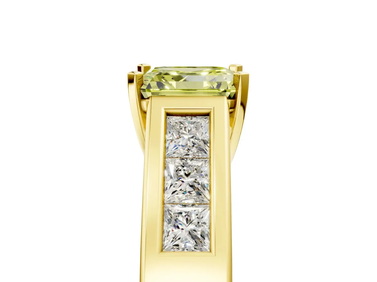 Fancy Yellow Asscher Cut Cut Channel Set Solitaire Ring with Four-Prong Setting Yellow gold