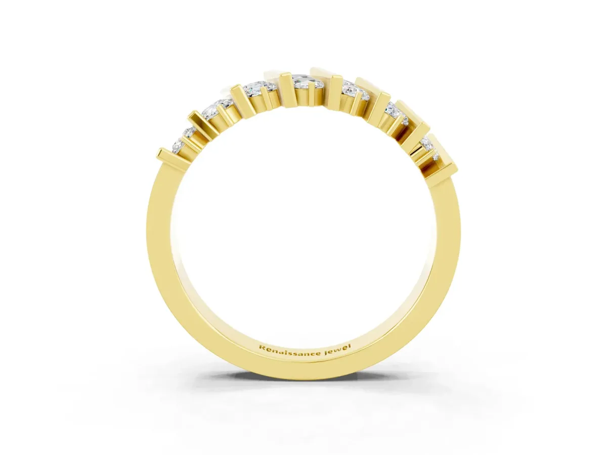 Channel Set Round Moissanite Anniversary Band with Vertical Prongs Yellow gold