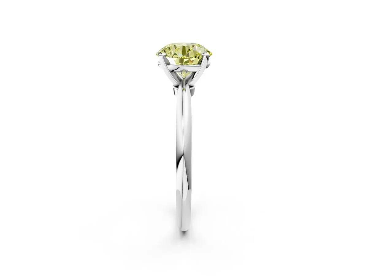 Fancy Yellow Round Cut Diamond Solitaire Ring with Six-Prong Setting and Classic Band Silver