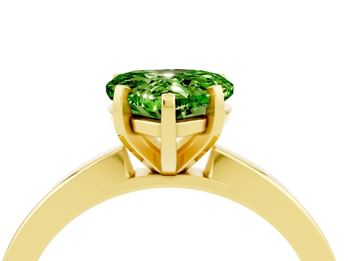 Heart Cut Peridot Solitaire Engagement Ring with Classic Band and Four-Prong Setting Yellow gold