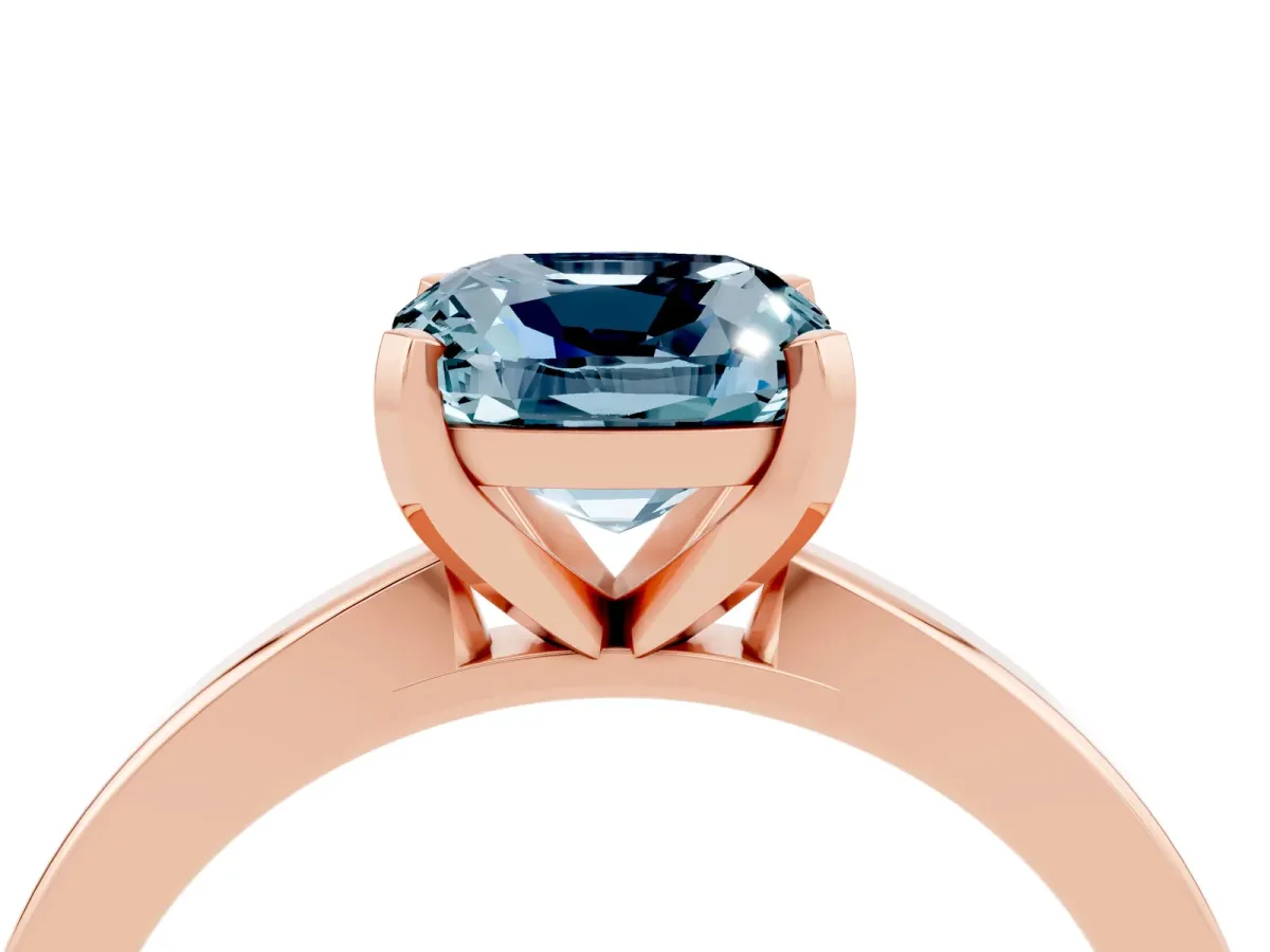 Cushion Cut Aquamarine Solitaire Engagement Ring with Classic Band and Four-Prong Setting Rose gold