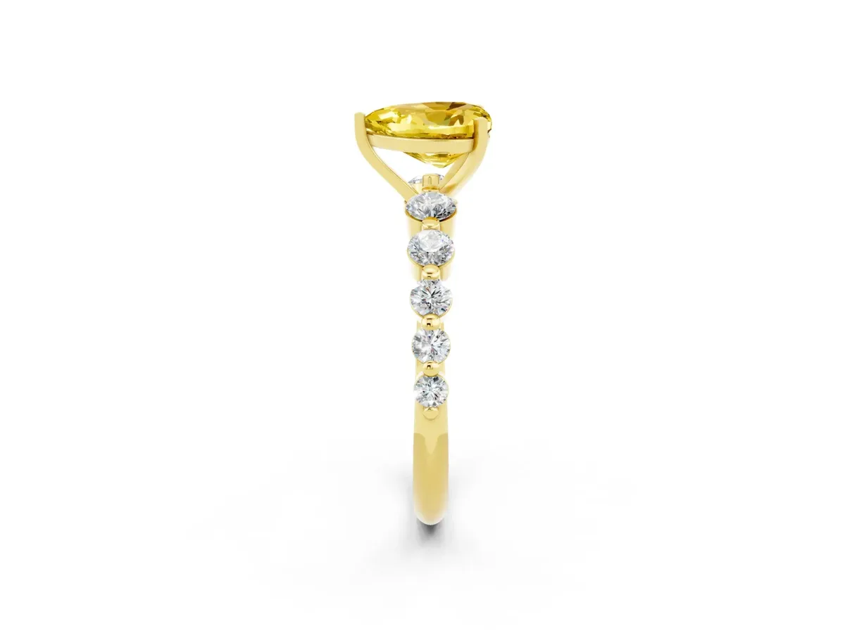 Heart Cut Solitaire Yellow Sapphire Ring with Pave Band and Four-Prong Setting Yellow gold