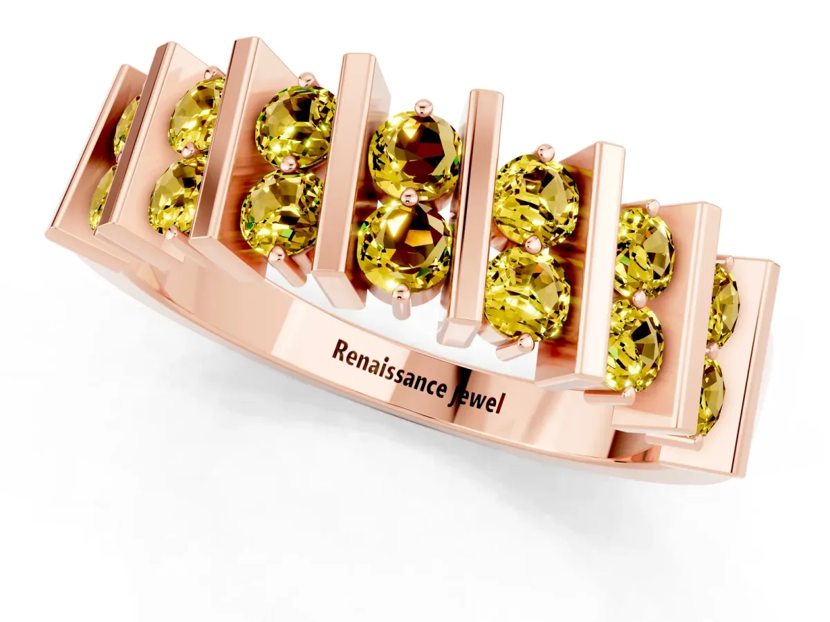 Channel Set Round Yellow Sapphire Anniversary Band with Vertical Prongs Rose gold