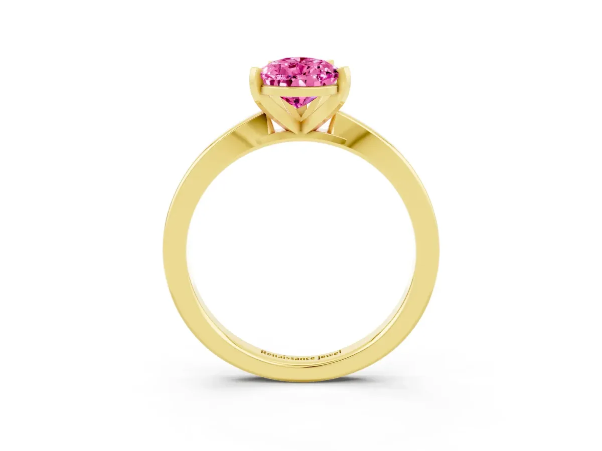 Pear Cut Pink Sapphire Solitaire Engagement Ring with Classic Band and Four-Prong Setting Yellow gold