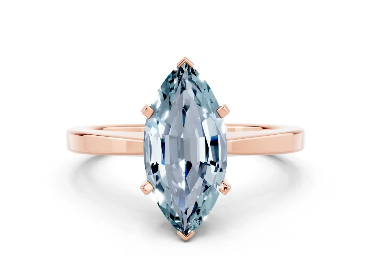 Marquise Cut Aquamarine Solitaire Engagement Ring with Classic Band and Four-Prong Setting Rose gold