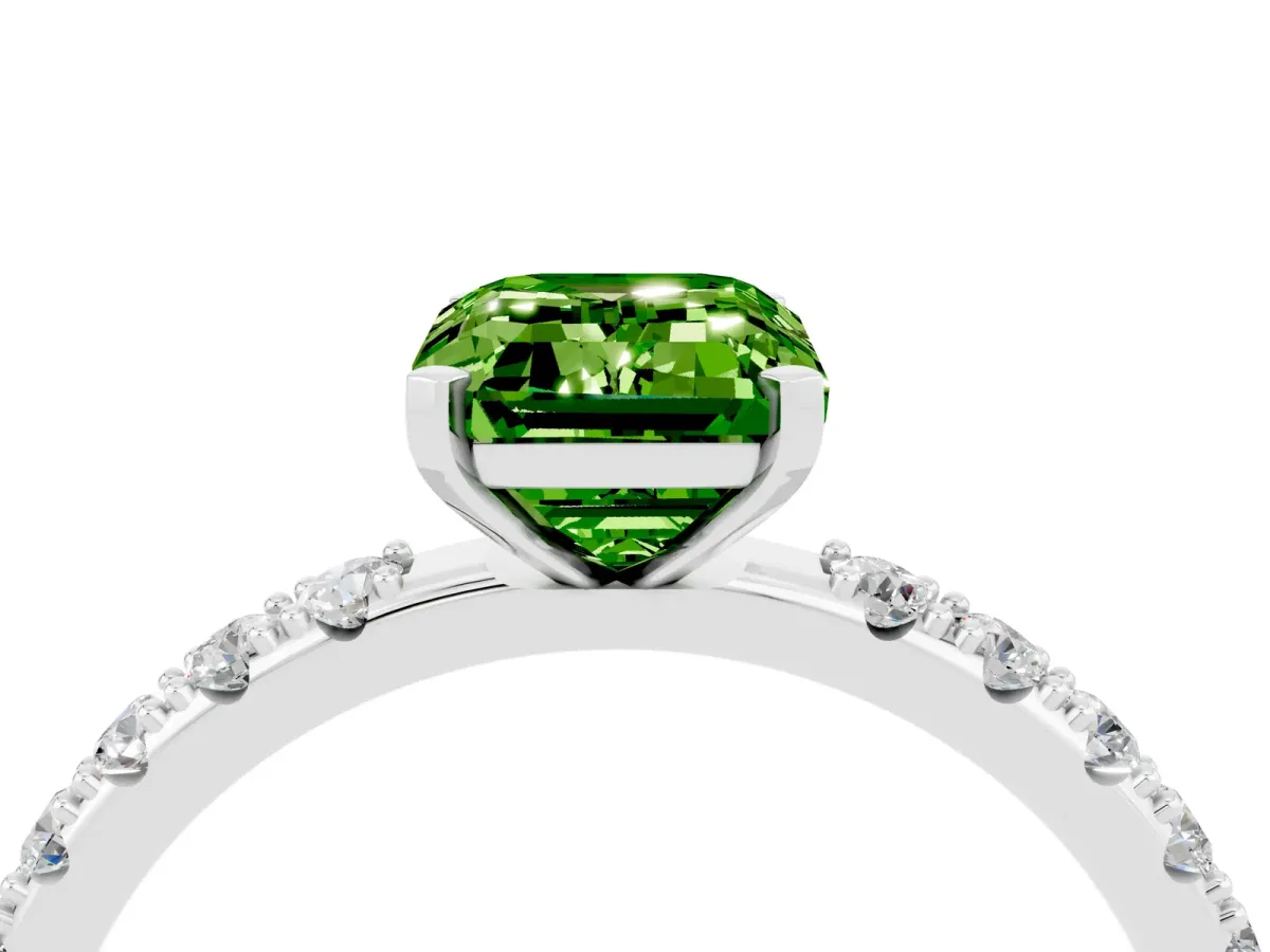 Emerald Cut Peridot Solitaire Pavé Band with Four-Prong Setting Silver