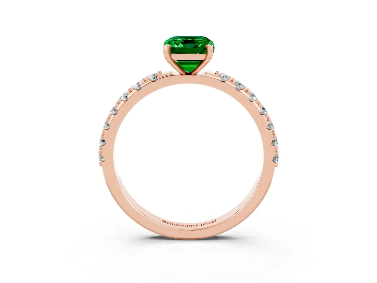 Emerald Cut Emerald Solitaire Pavé Band with Four-Prong Setting Rose gold