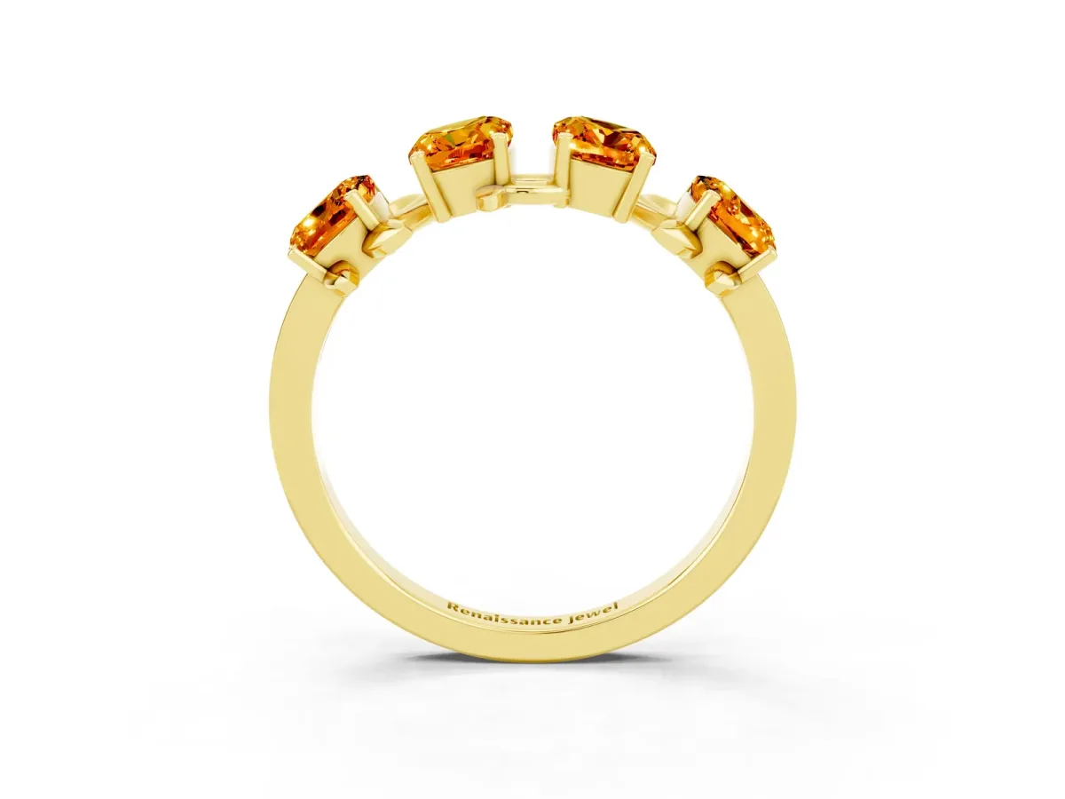 Four-Stone Elongated Cushion Citrine Band with Nature-Inspired Prong Setting Yellow gold
