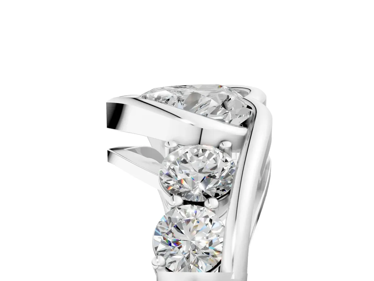 Bezel Set Heart Cut Diamond Bypass Ring with Round Accents White gold