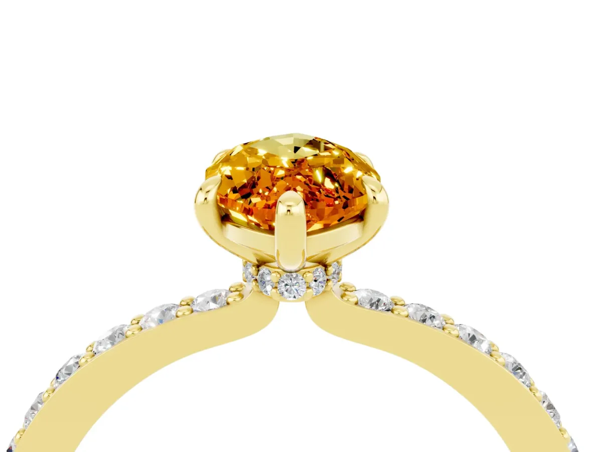 Marquise Cut Citrine Solitaire Engagement Ring with Pavé Band and Four-Prong Setting Yellow gold