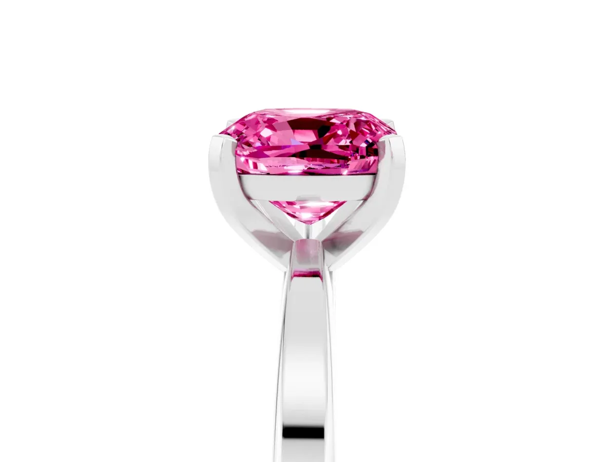 Cushion Cut Pink Sapphire Solitaire Engagement Ring with Classic Band and Four-Prong Setting White gold