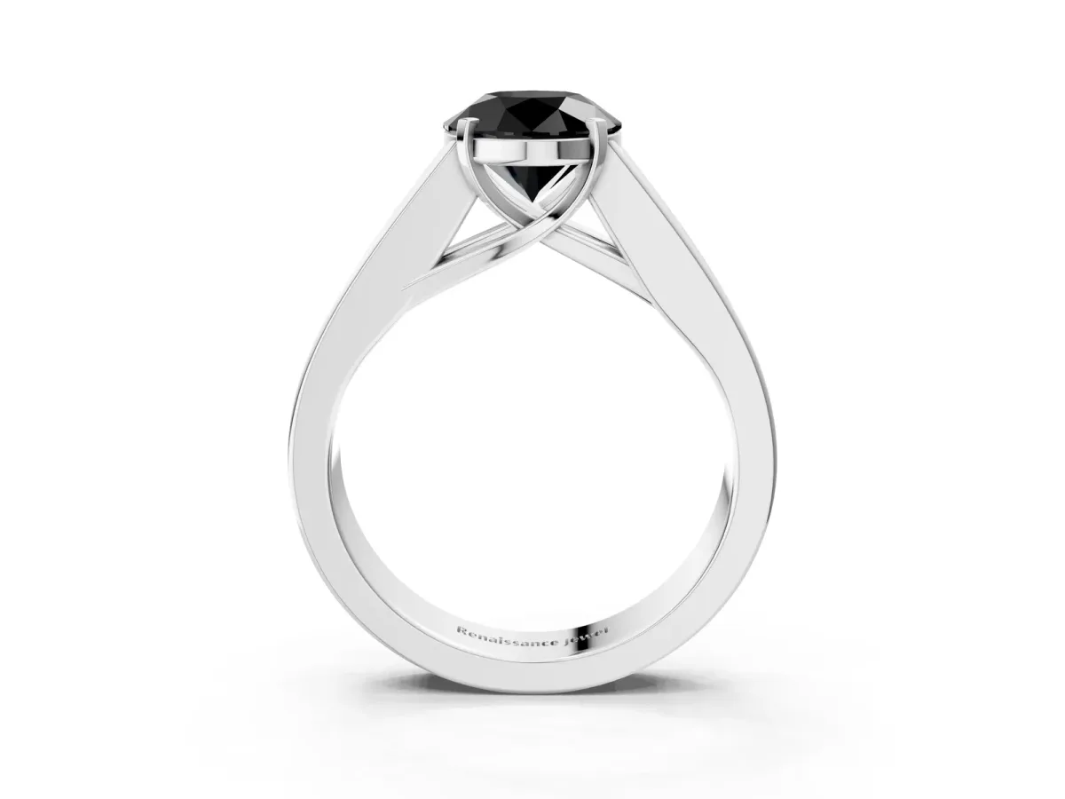 Fancy Black Round Cut Cut Channel Set Solitaire Ring with Four-Prong Setting Platinum