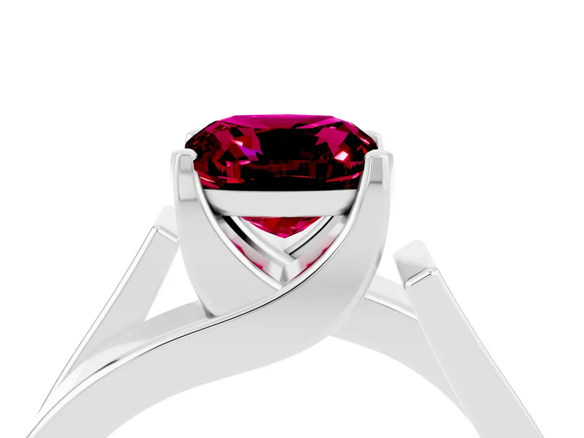 Modern Tension Set Cushion Cut Garnet Solitaire Wide Band Ring Silver