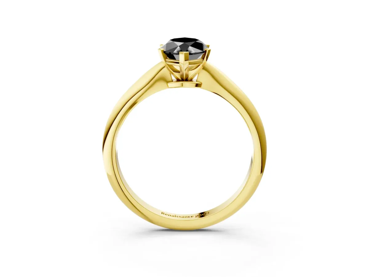 Fancy Black Marquise Cut Diamond Solitaire Engagement Ring with Classic Band and Four-Prong Setting Yellow gold