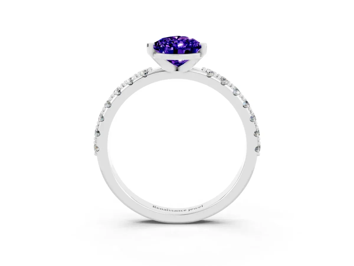 Pear Cut Tanzanite Solitaire Pavé Band with Four-Prong Setting Platinum