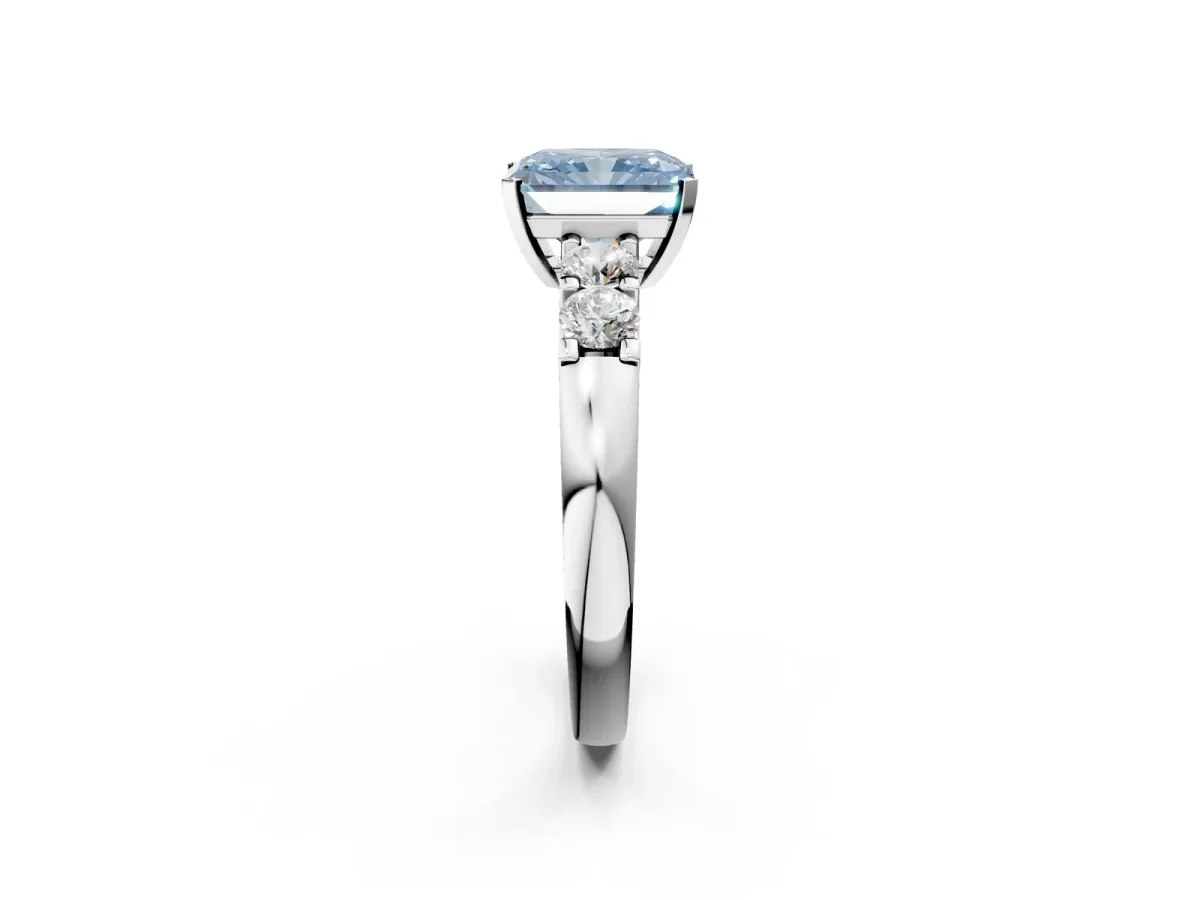 Fancy Blue Radiant Cut Brilliant Cut Diamond Five-Stone Prong Set Engagement Ring with Channel Band Platinum