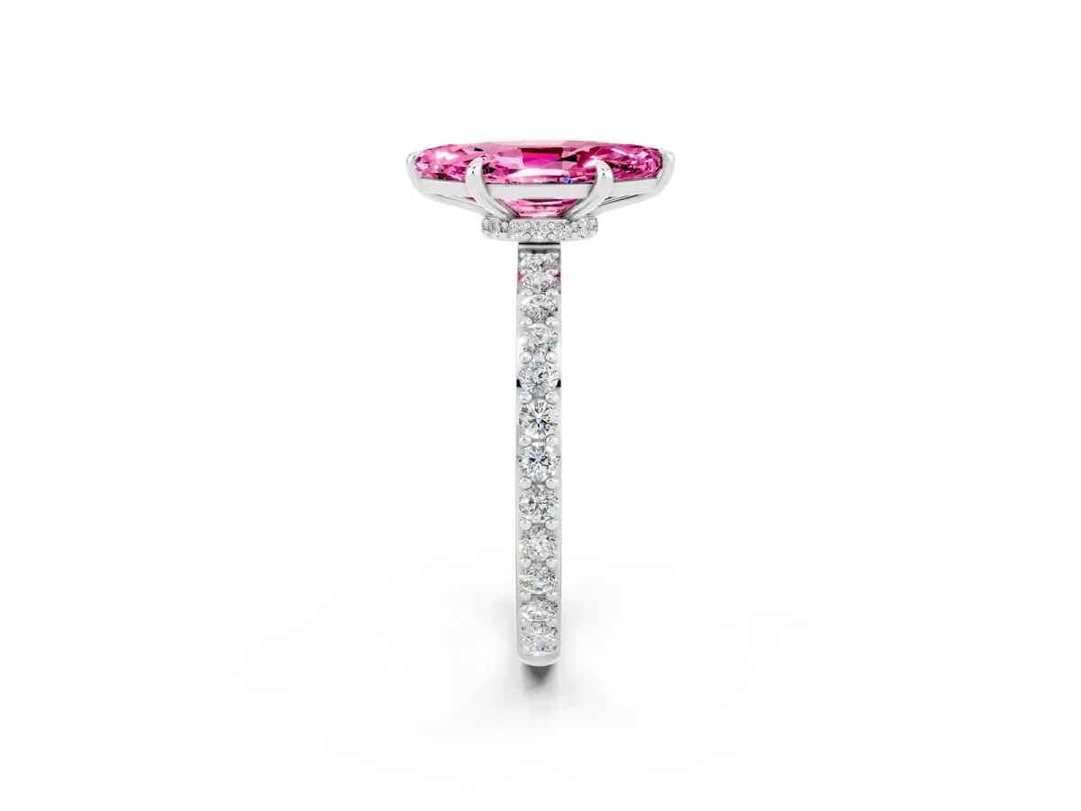 Marquise Cut Pink Sapphire Solitaire Engagement Ring with Pavé Band and Four-Prong Setting White gold