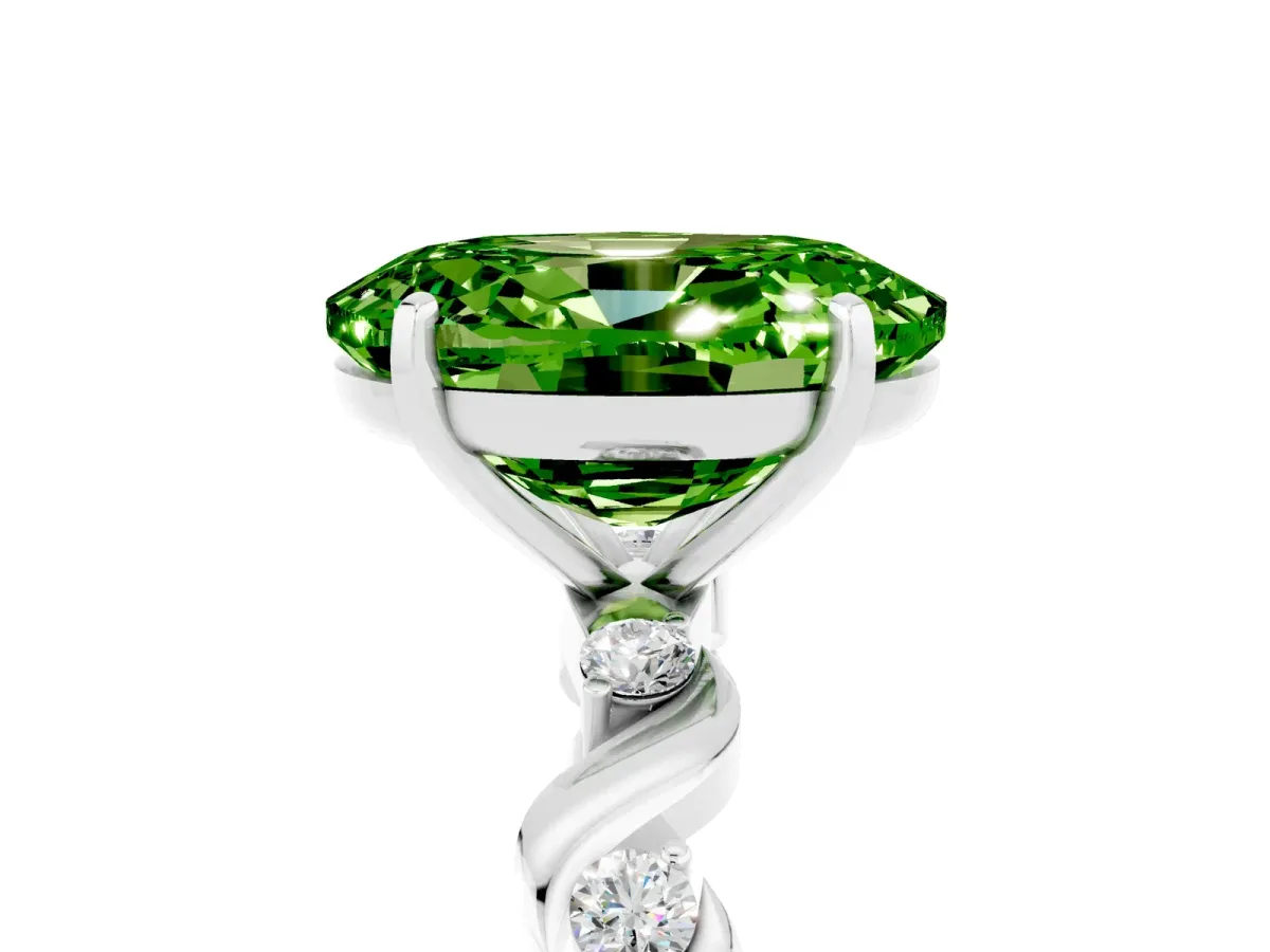 Oval Cut Peridot Solitaire Twisted Band with Round Accents and Prong Setting Silver