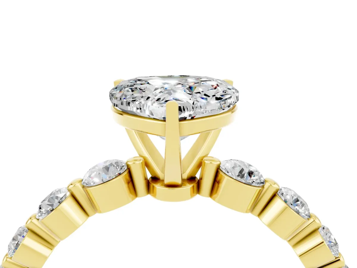 Heart Cut Solitaire Moissanite Ring with Pave Band and Four-Prong Setting Yellow gold