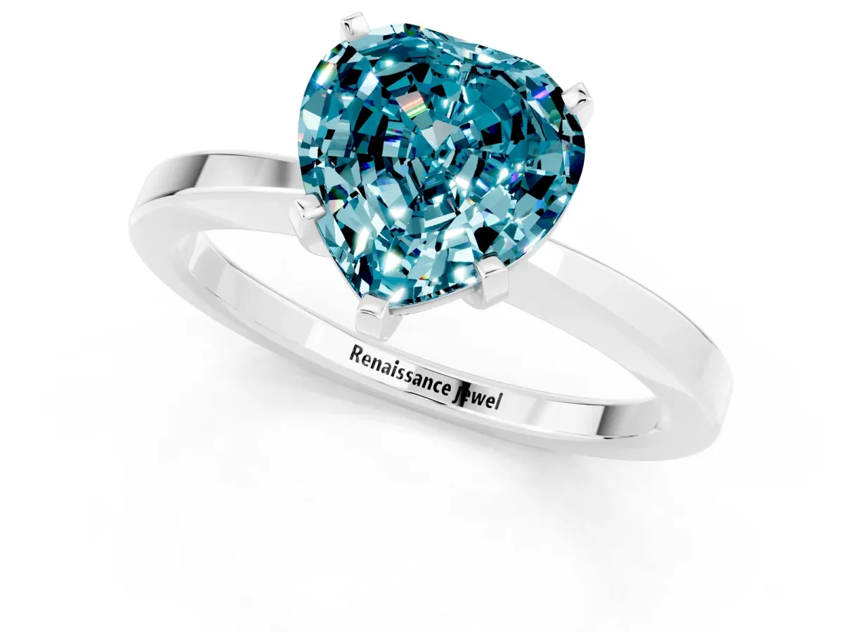 Heart Cut Blue Topaz Solitaire Engagement Ring with Classic Band and Four-Prong Setting White gold