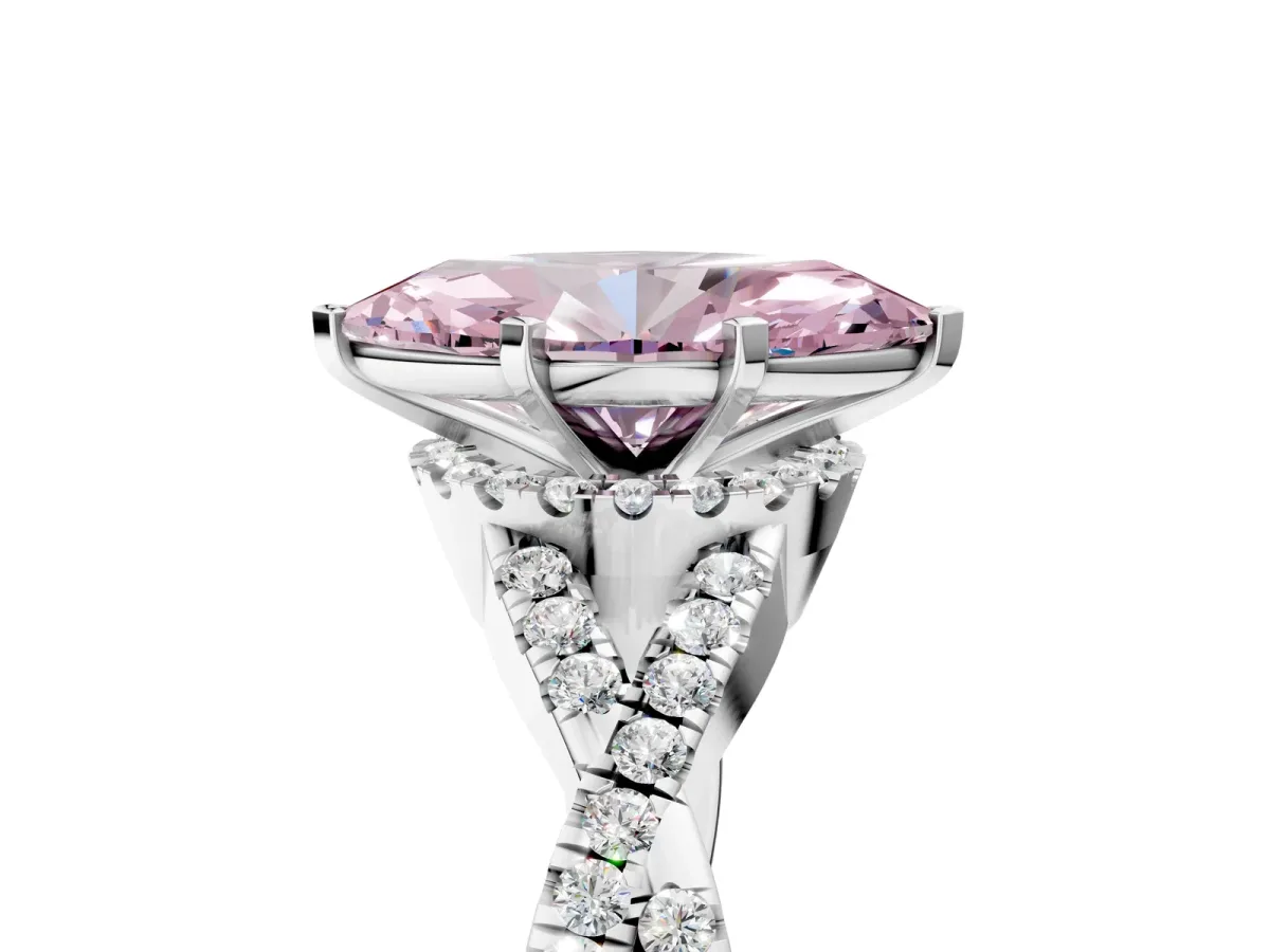 Fancy Pink Marquise Cut Diamond Halo Twist Band Solitaire Prong Setting Ring White gold