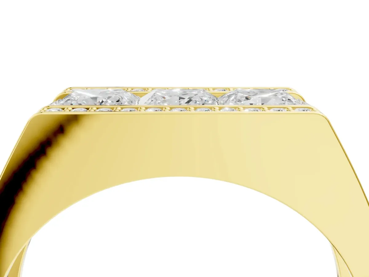 Princess and Round Diamond Channel Pavé Mens Band Yellow gold