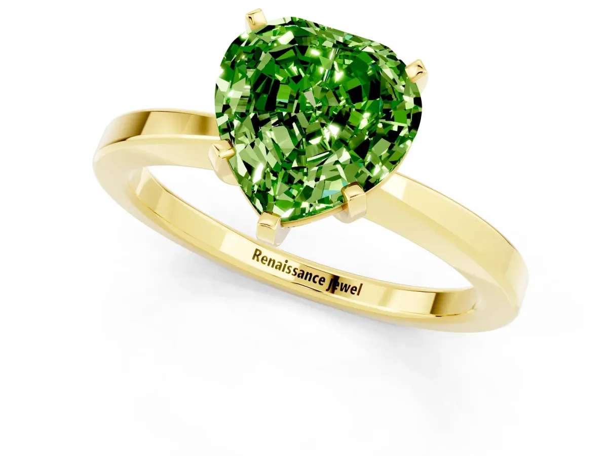 Heart Cut Peridot Solitaire Engagement Ring with Classic Band and Four-Prong Setting Yellow gold