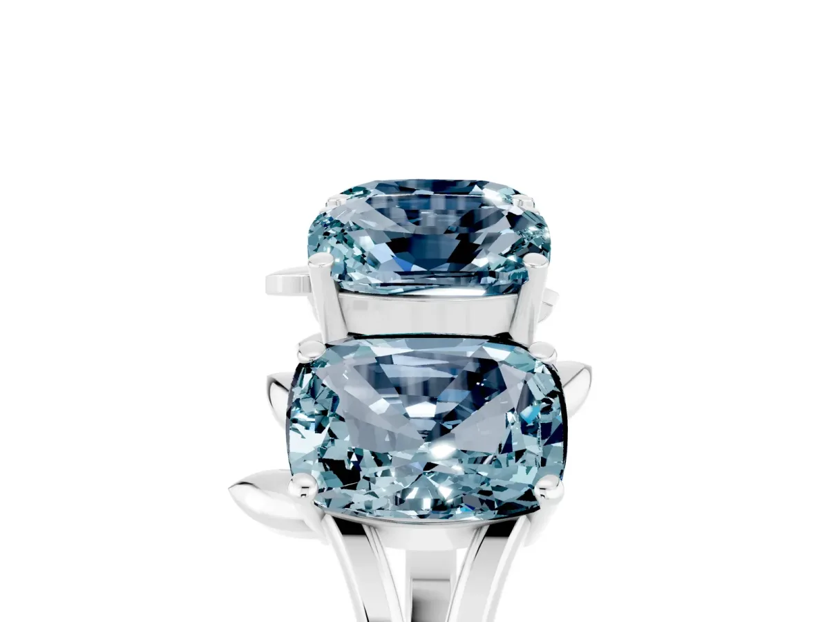 Four-Stone Elongated Cushion Aquamarine Band with Nature-Inspired Prong Setting Platinum