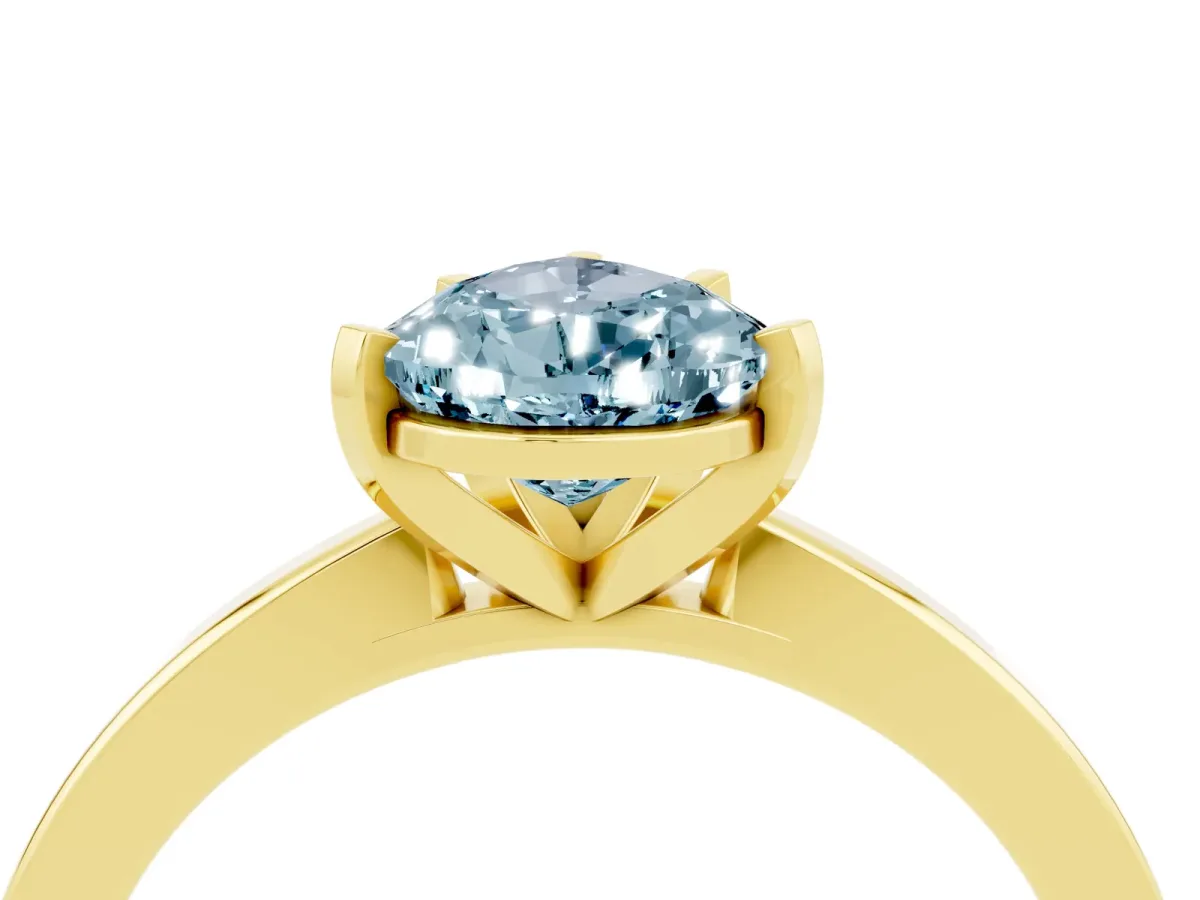 Pear Cut Aquamarine Solitaire Engagement Ring with Classic Band and Four-Prong Setting Yellow gold