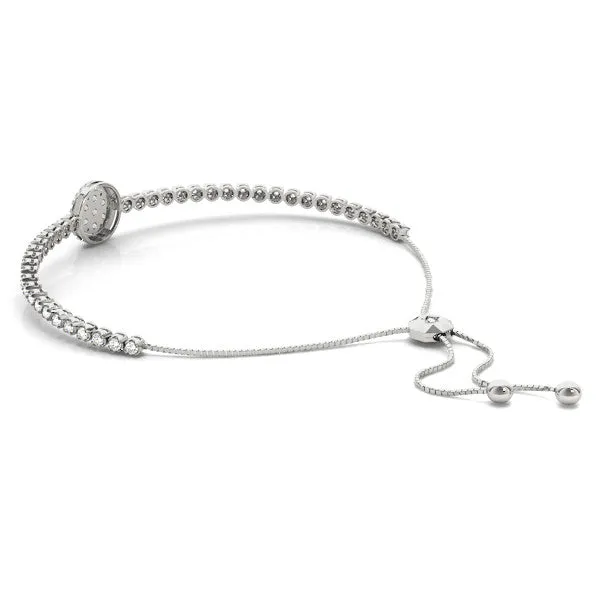 Round Diamond Halo Tennis Bracelet with Box Chain and Pavé Setting White gold