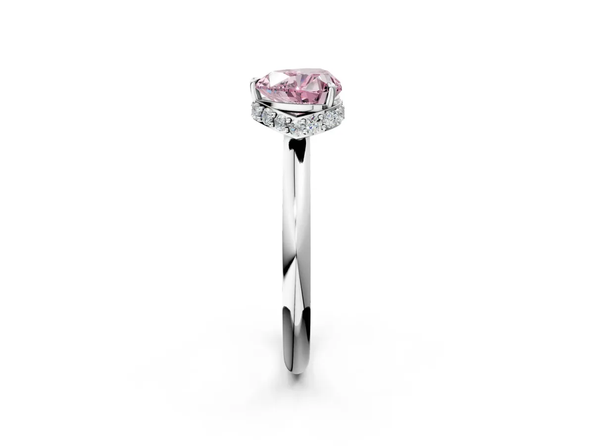 Fancy Pink Heart Cut Brilliant Solitaire Engagement Ring with Six-Prong Setting and Classic Band Platinum