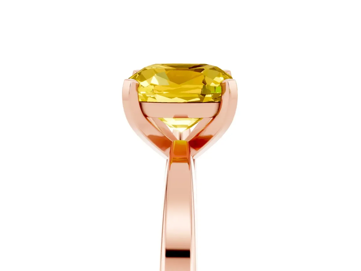 Cushion Cut Yellow Sapphire Solitaire Engagement Ring with Classic Band and Four-Prong Setting Rose gold