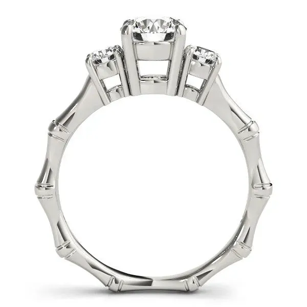 Round Cut Brilliant Three-Stone Bamboo Band with Prong Setting White gold