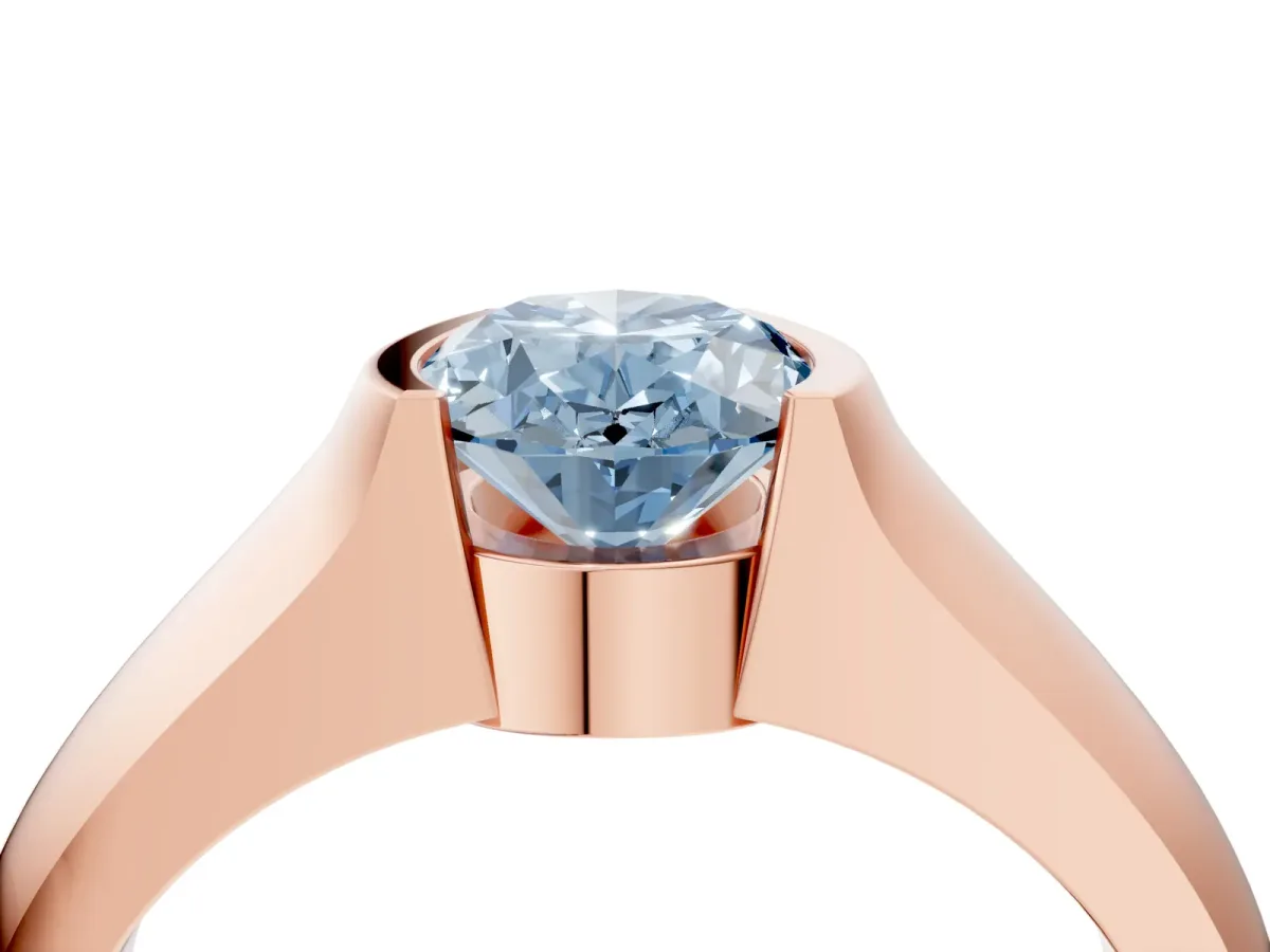 Fancy Blue Oval Cut Solitaire Bezel Set Diamond Ring with Wide Band Rose gold